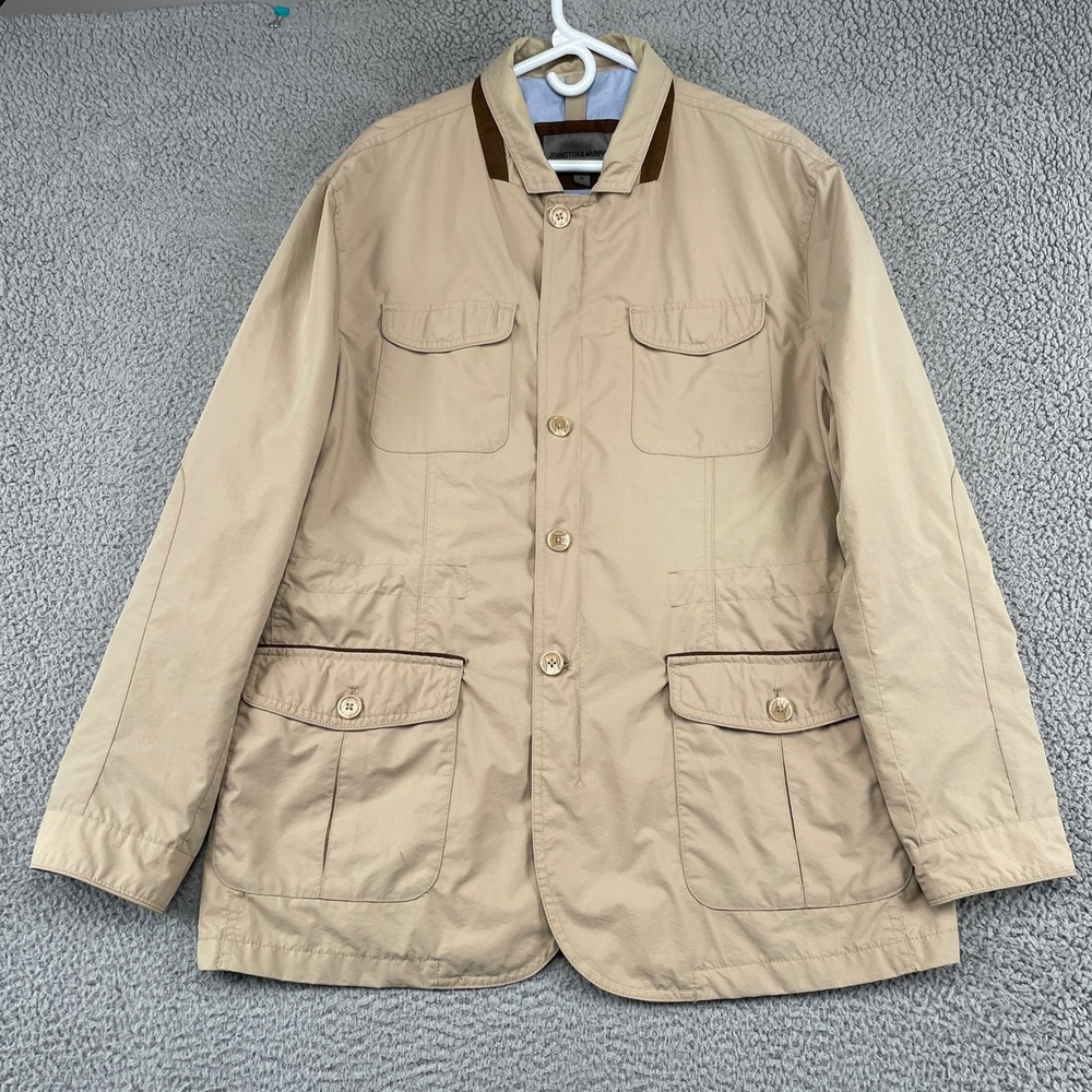Johnston & Murphy Jacket Mens XL Tan Field Utility Multi-Pocket Nylon Blend